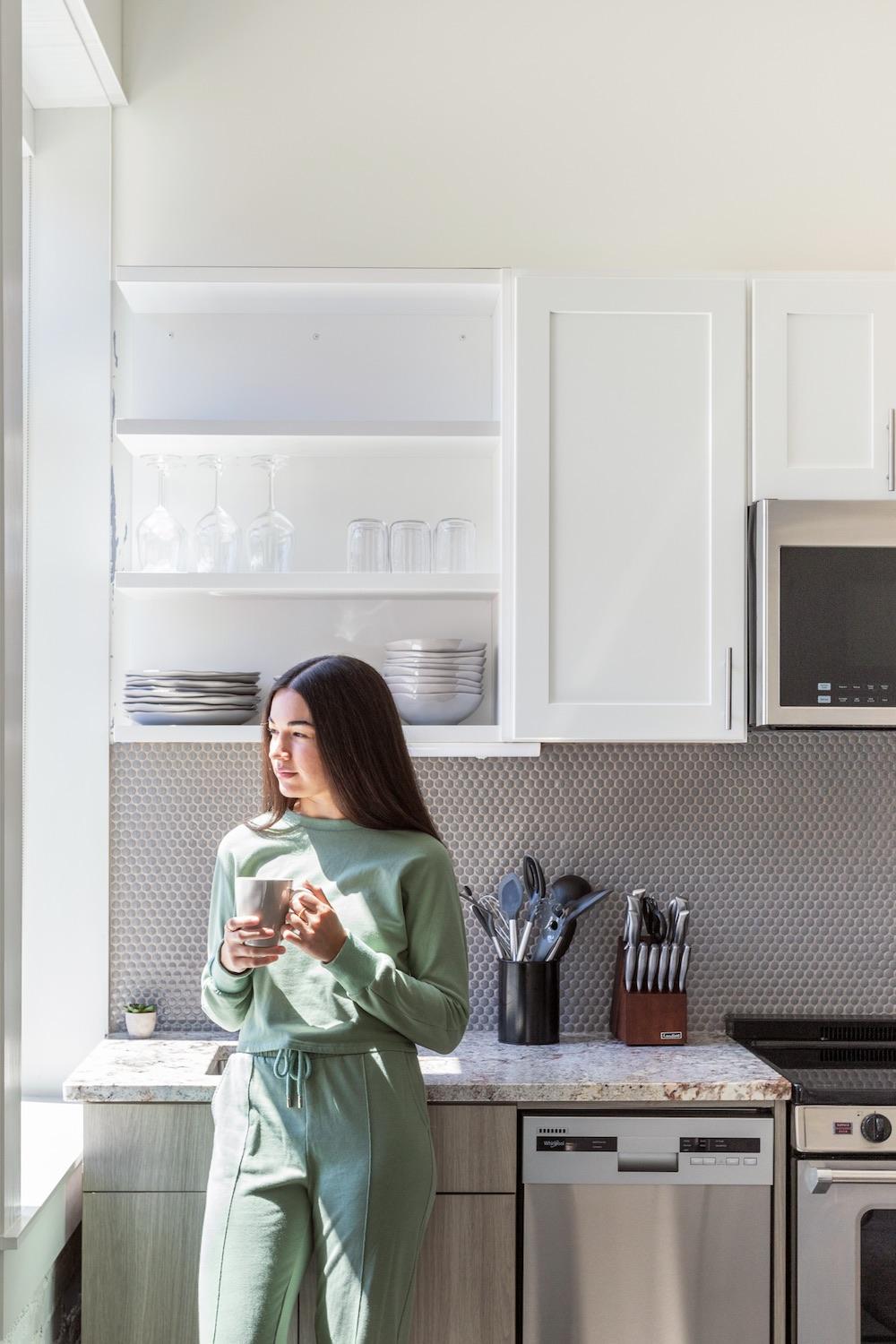 woman drinking coffee